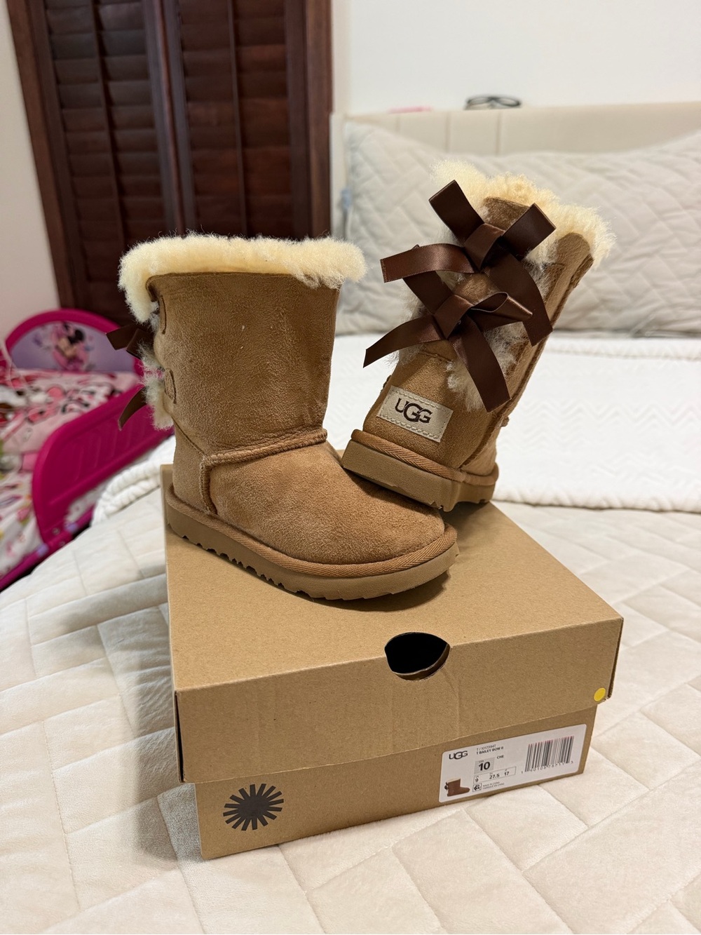 UGG Kids Chestnut Sheepskin Bow Back Mid-Calf Boots